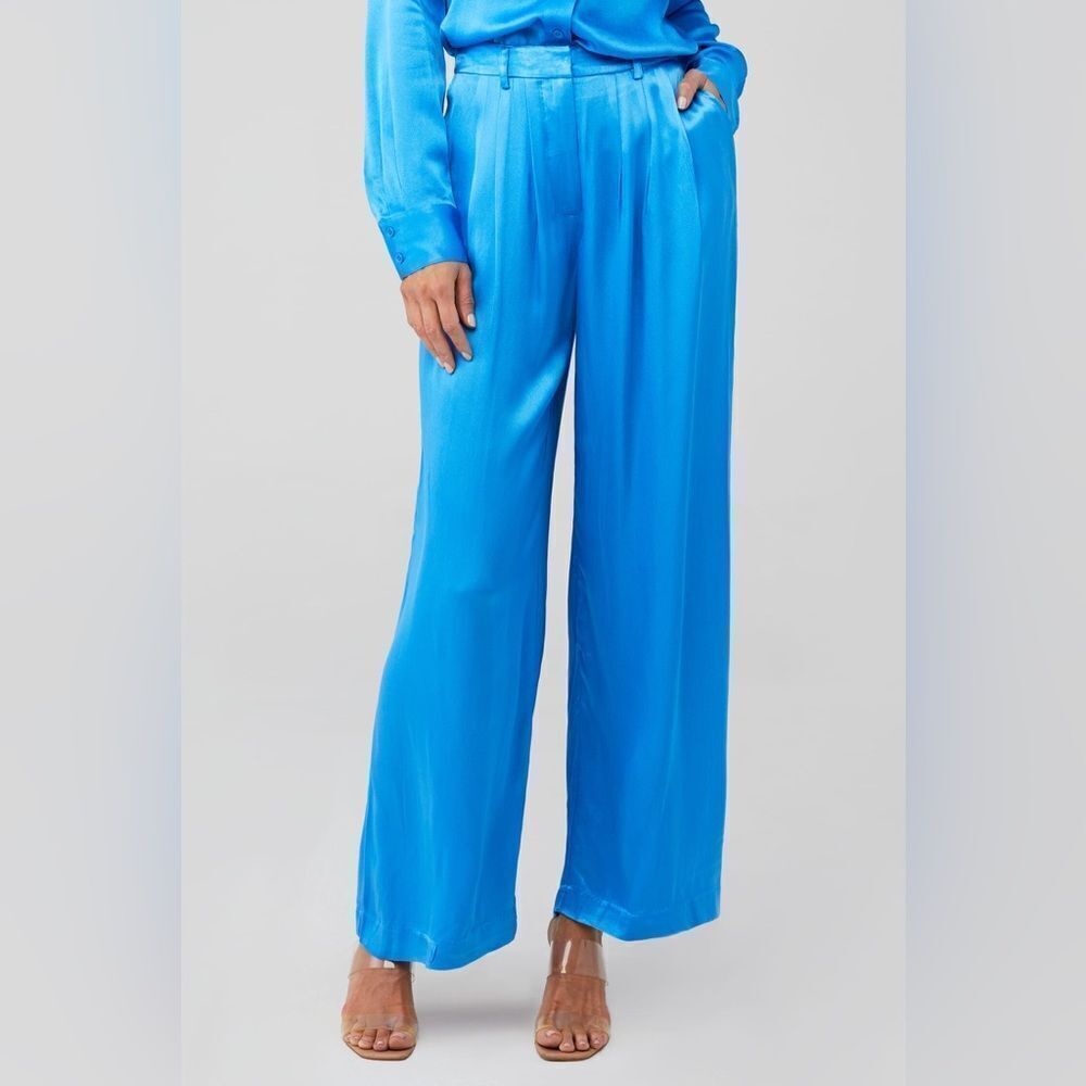 Bardot Women's Lena Pin Tuck Wide Leg Satin Pant in Bold Blue Size US 8 Large